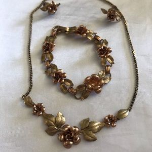 Vintage KREMENTZ gold plated rose leaf set
